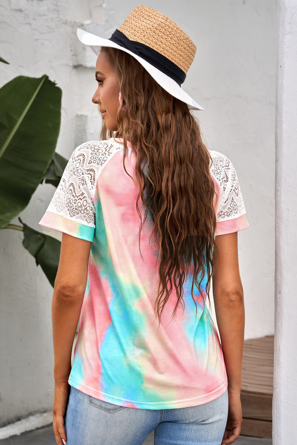 Bright Tie-dye Crochet Raglan Tee