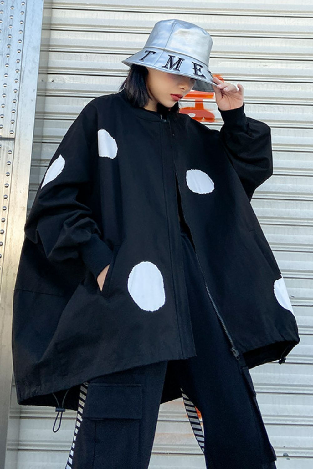 Large Scale Polka Dot Zip Up Jacket