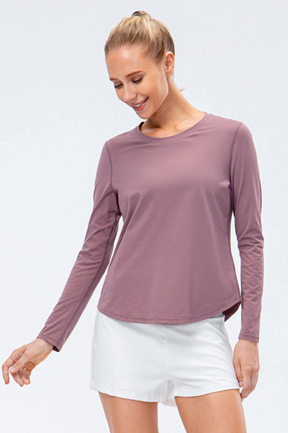 Curved Hem Long Sleeve Athletic Top