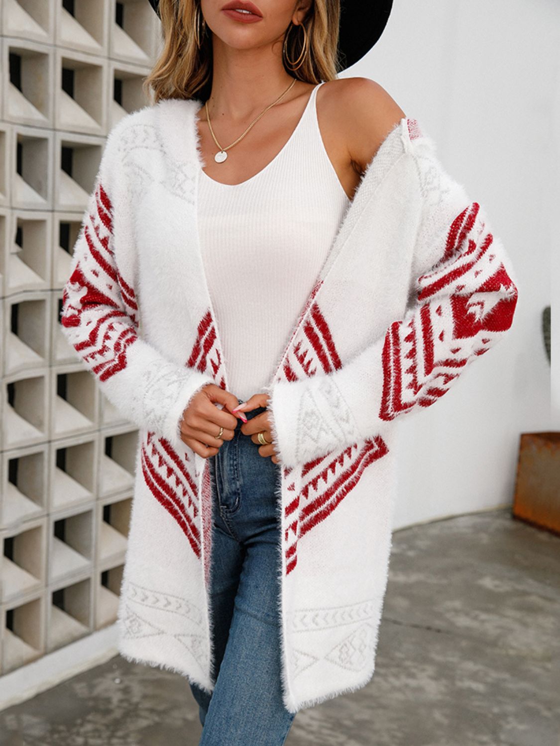 Geometric Fuzzy Hooded Cardigan