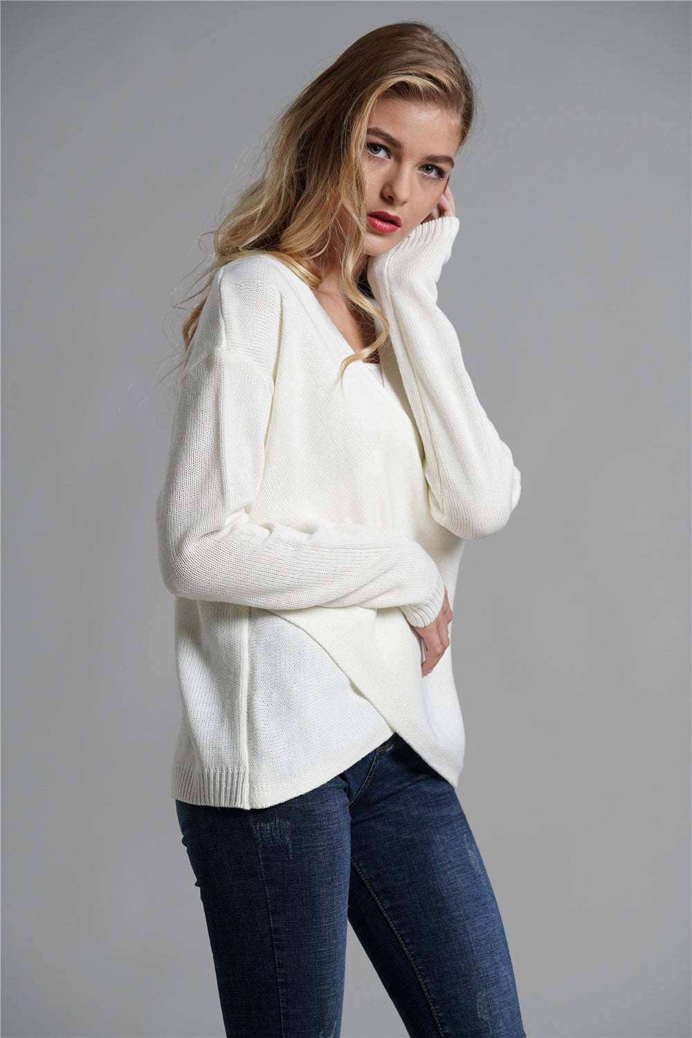 Tulip Hem Surplice Knit Sweater