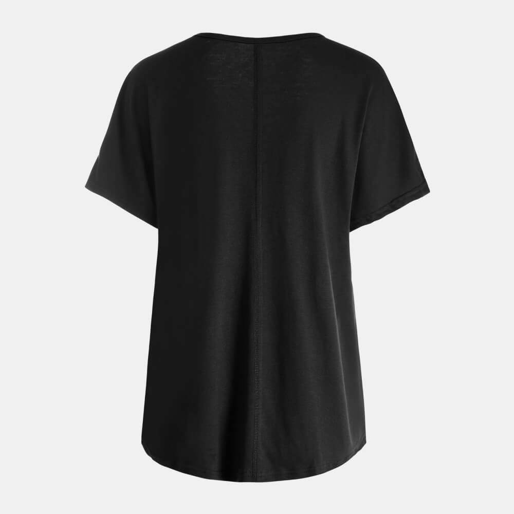 Decorative Button Curved Hem V-Neck Top