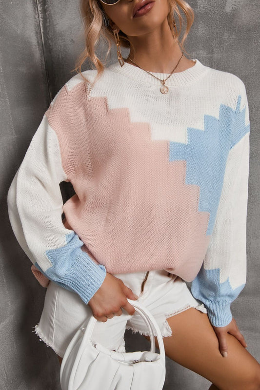 Color Block Dropped Shoulder Knit Pullover