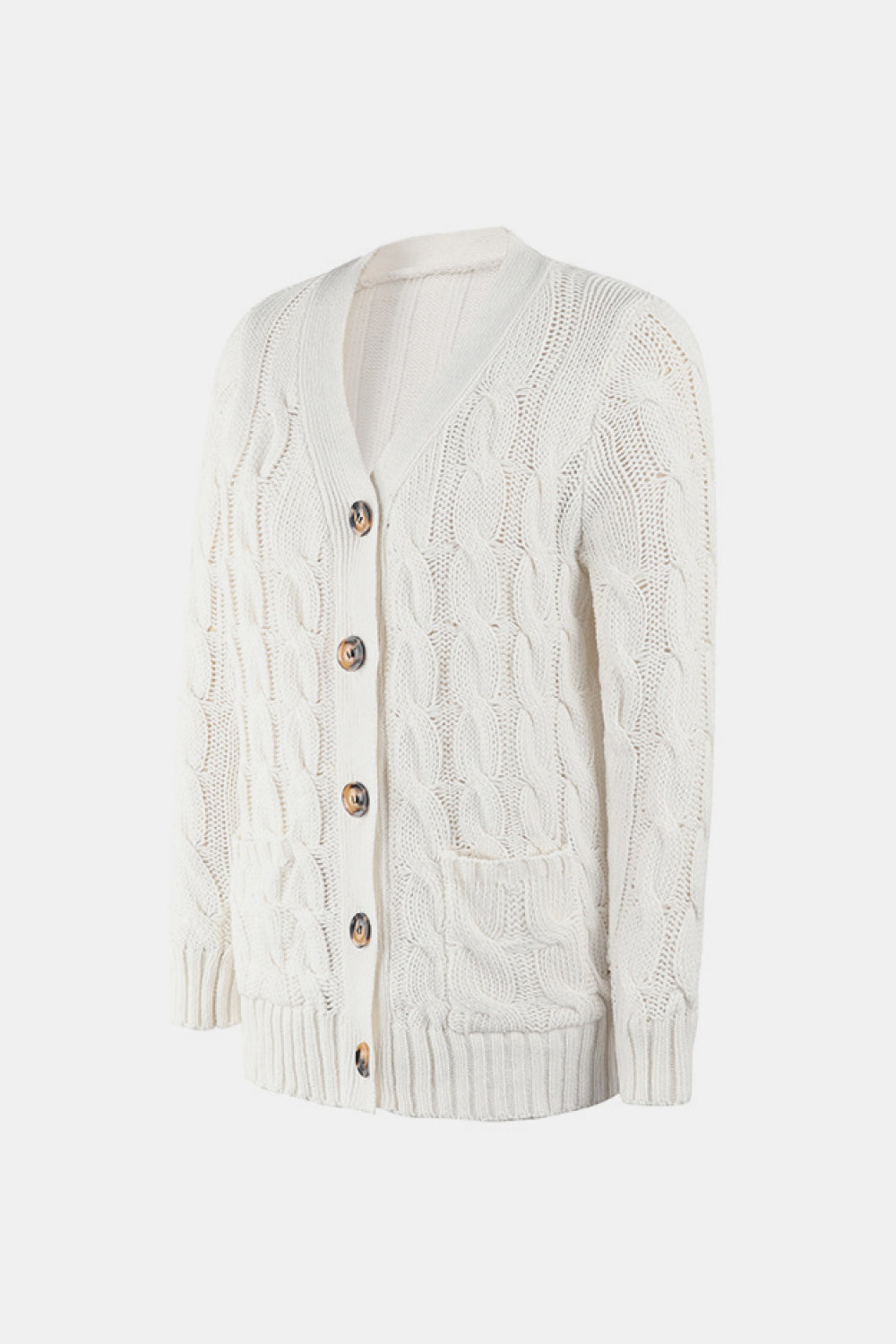 Cable-Knit Button Down V-Neck Cardigan