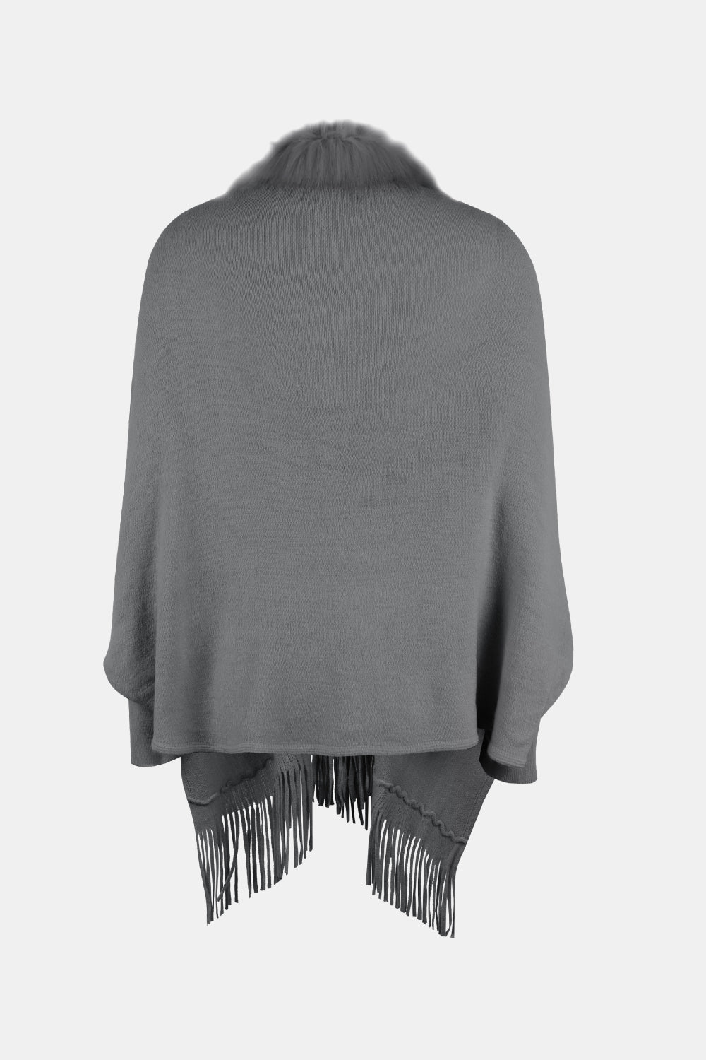 Faux Fur Trim Fringe Hem Poncho