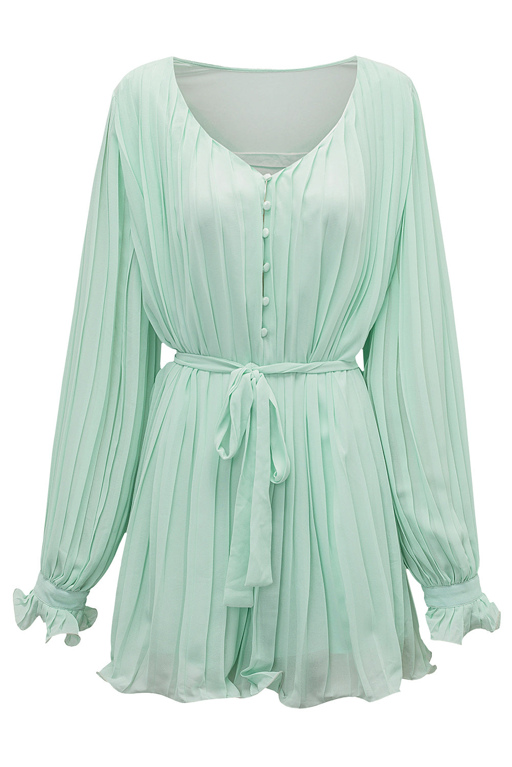 Pleated V-Neck Belted Romper