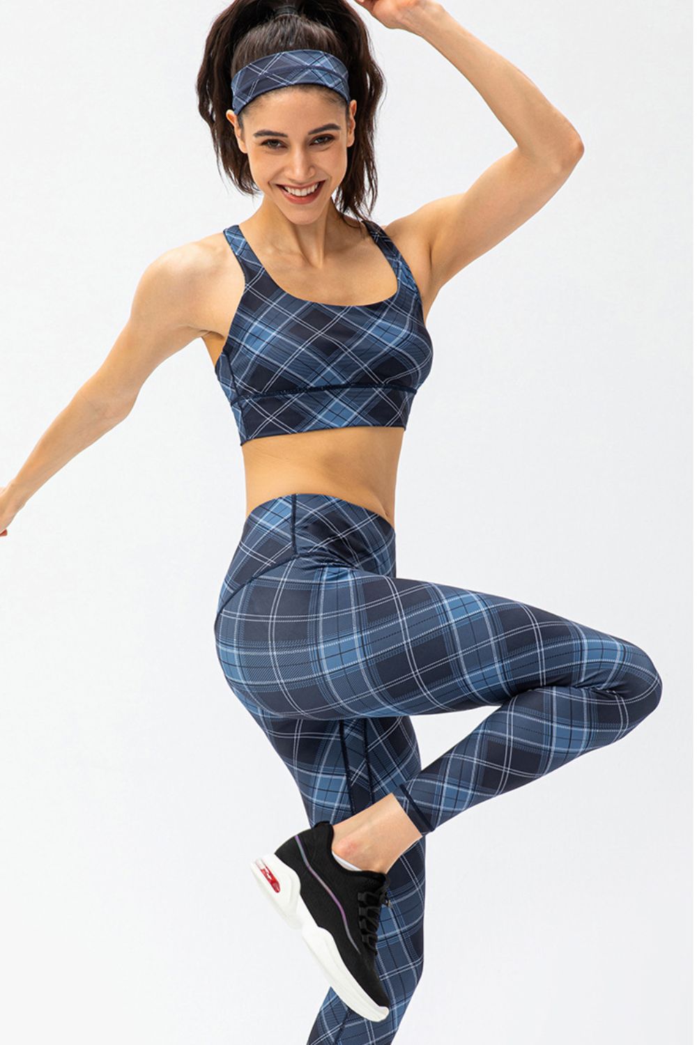 Plaid Double Crisscross Strap Sports Bra