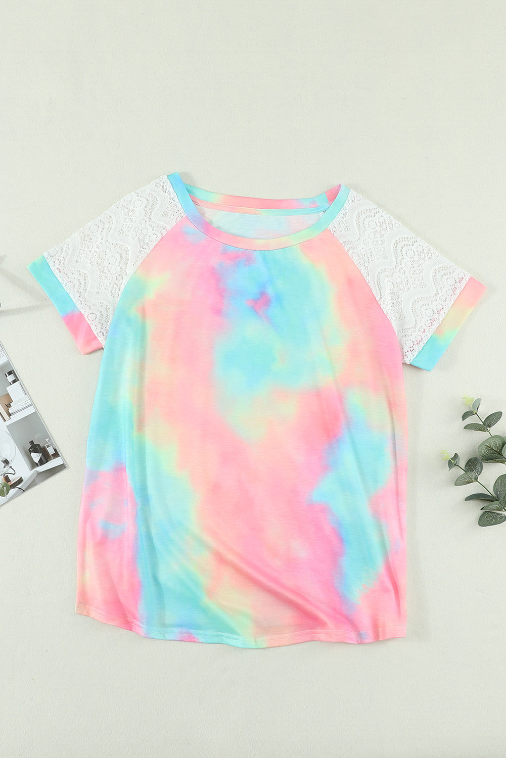 Bright Tie-dye Crochet Raglan Tee