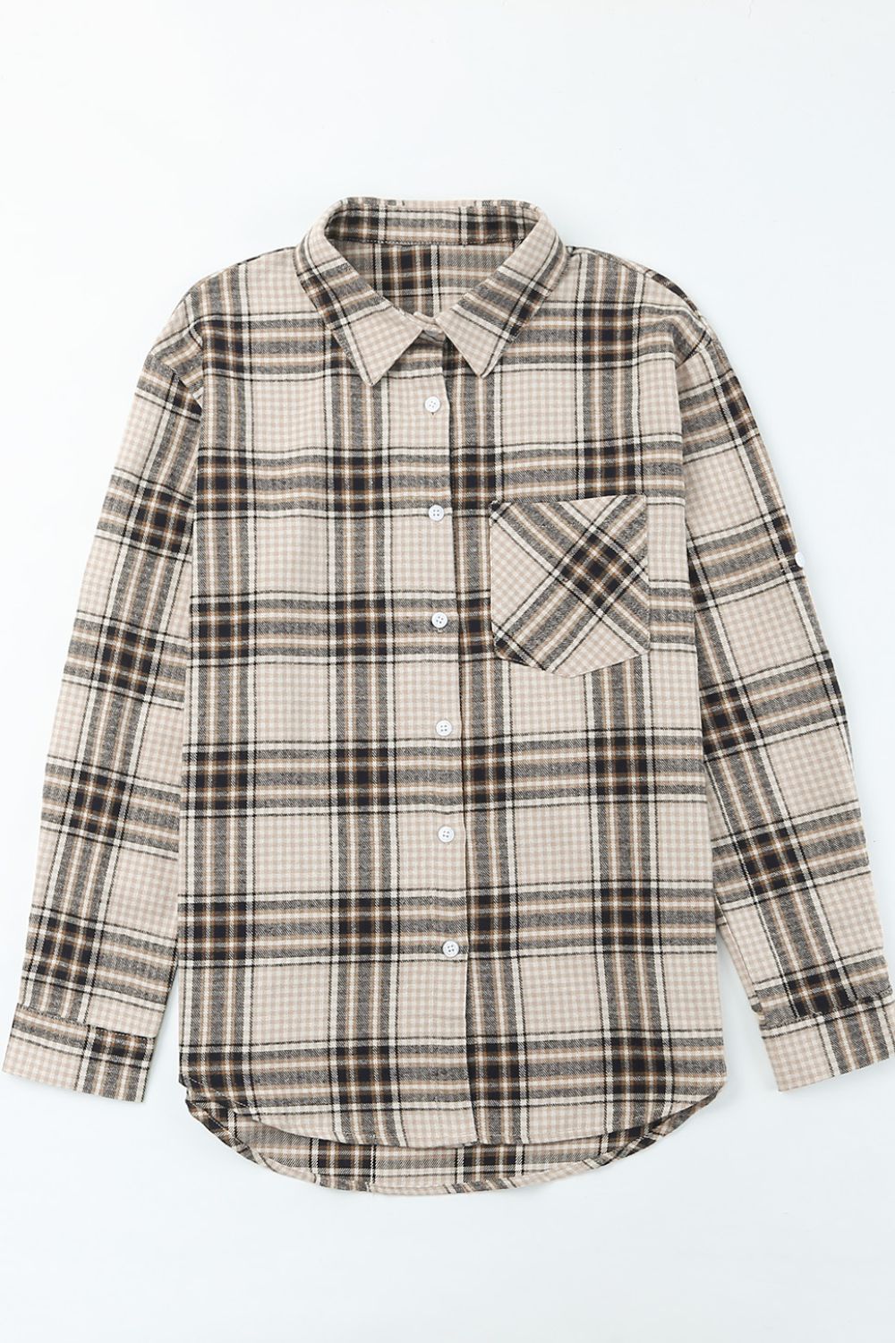 Plaid Curved Hem Button Front Shirt