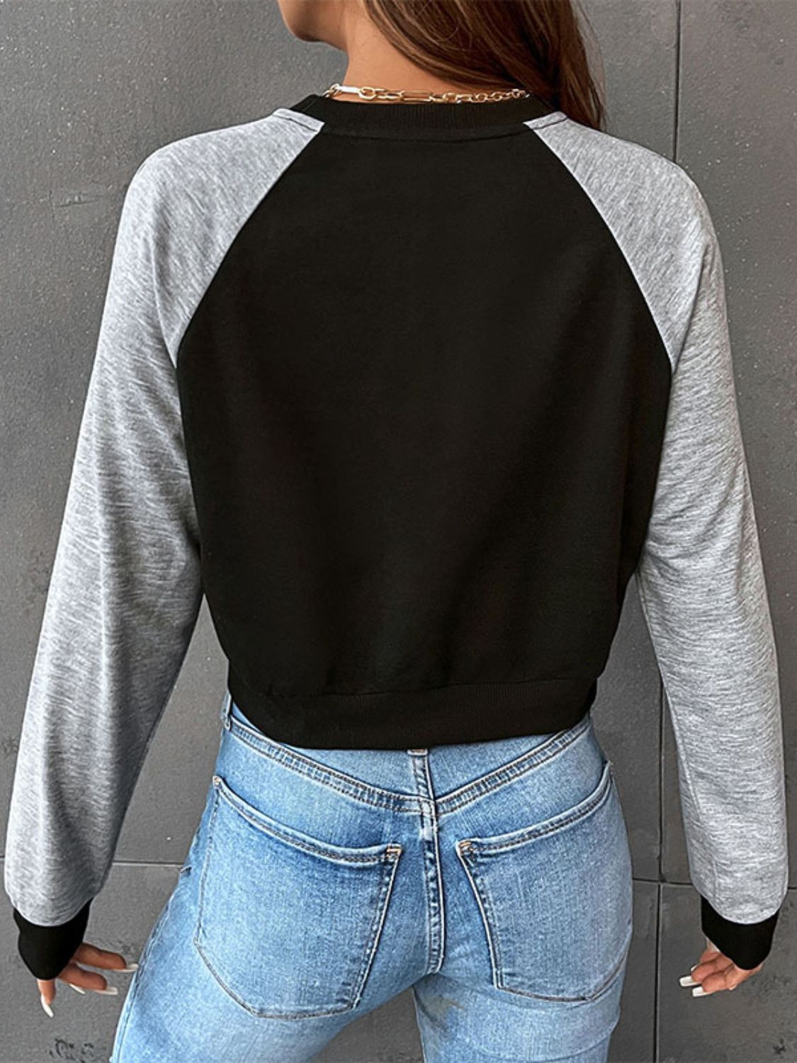 Two-Tone Raglan Sleeve Cropped Sweatshirt