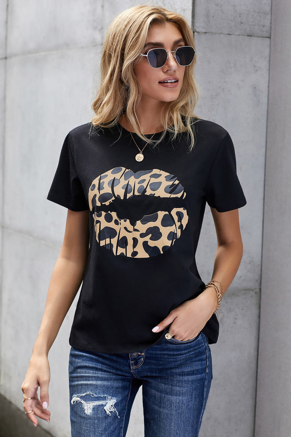 Leopard Print Lip Tee