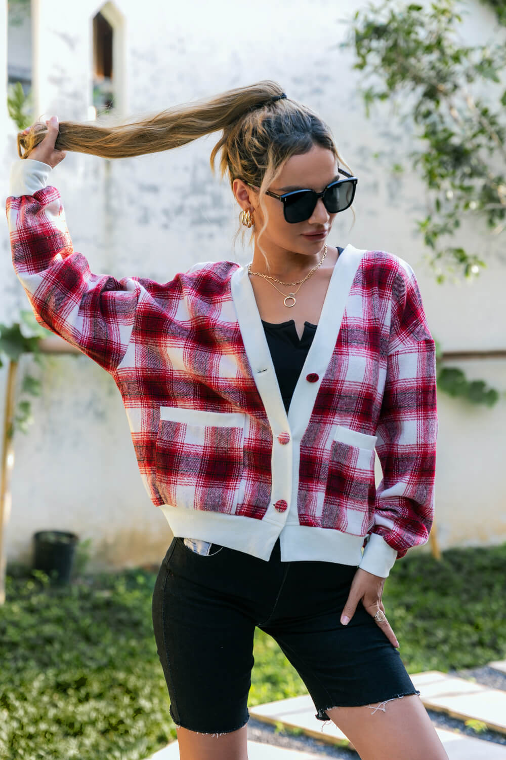 Plaid Button Down Jacket with Pockets