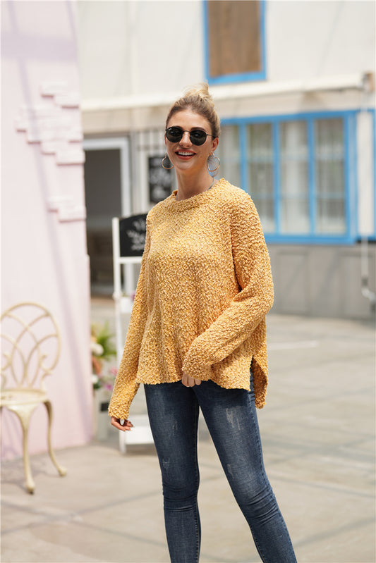 Fuzzy Side Slit High-Low Sweater