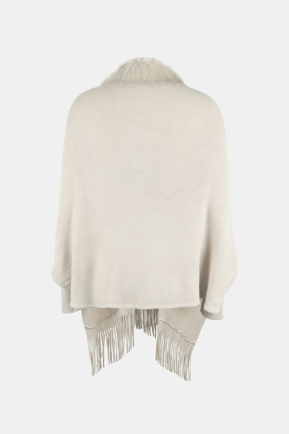 Faux Fur Trim Fringe Hem Poncho