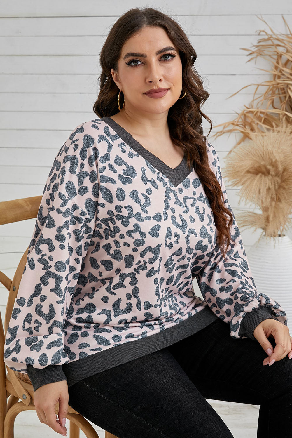 Plus Size Animal Print Contrast Trim Top