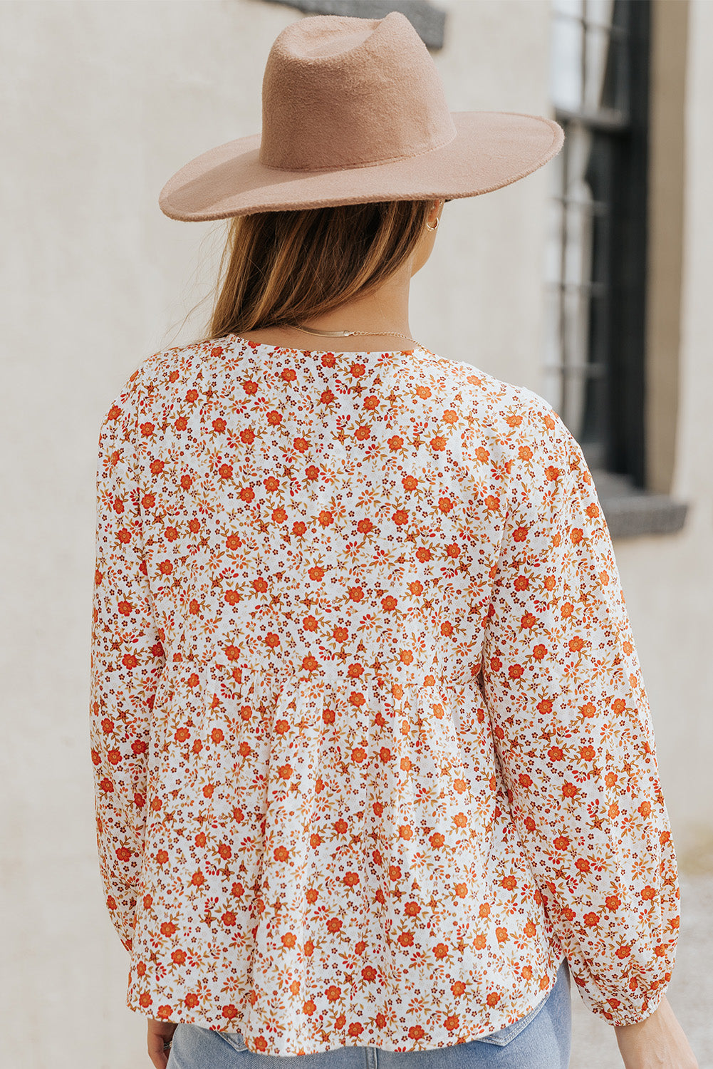 Floral Lace Contrast V-Neck Blouse