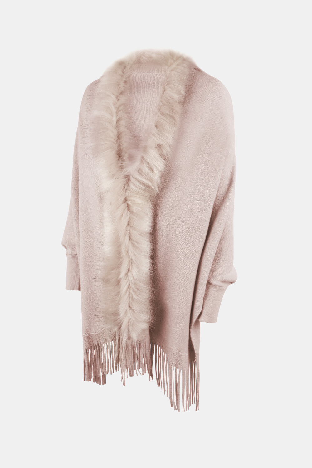 Faux Fur Trim Fringe Hem Poncho