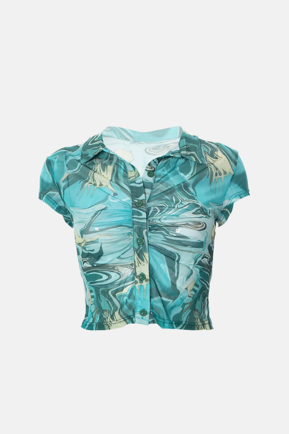 Abstract Print Short Sleeve Cropped Shirt