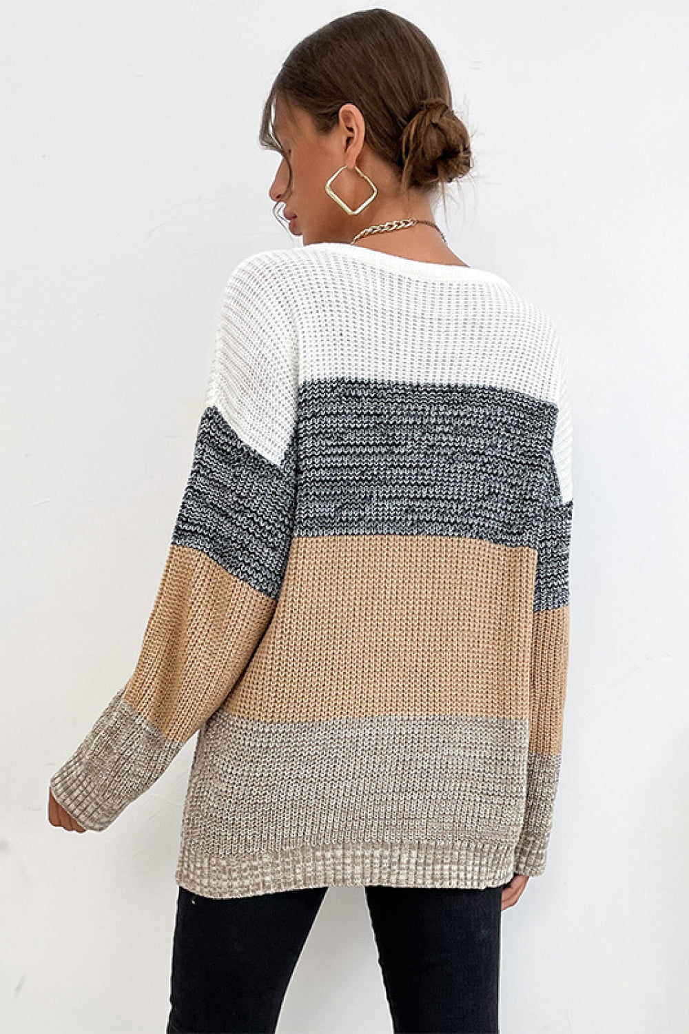 Striped Round Neck Long Sleeve Sweater