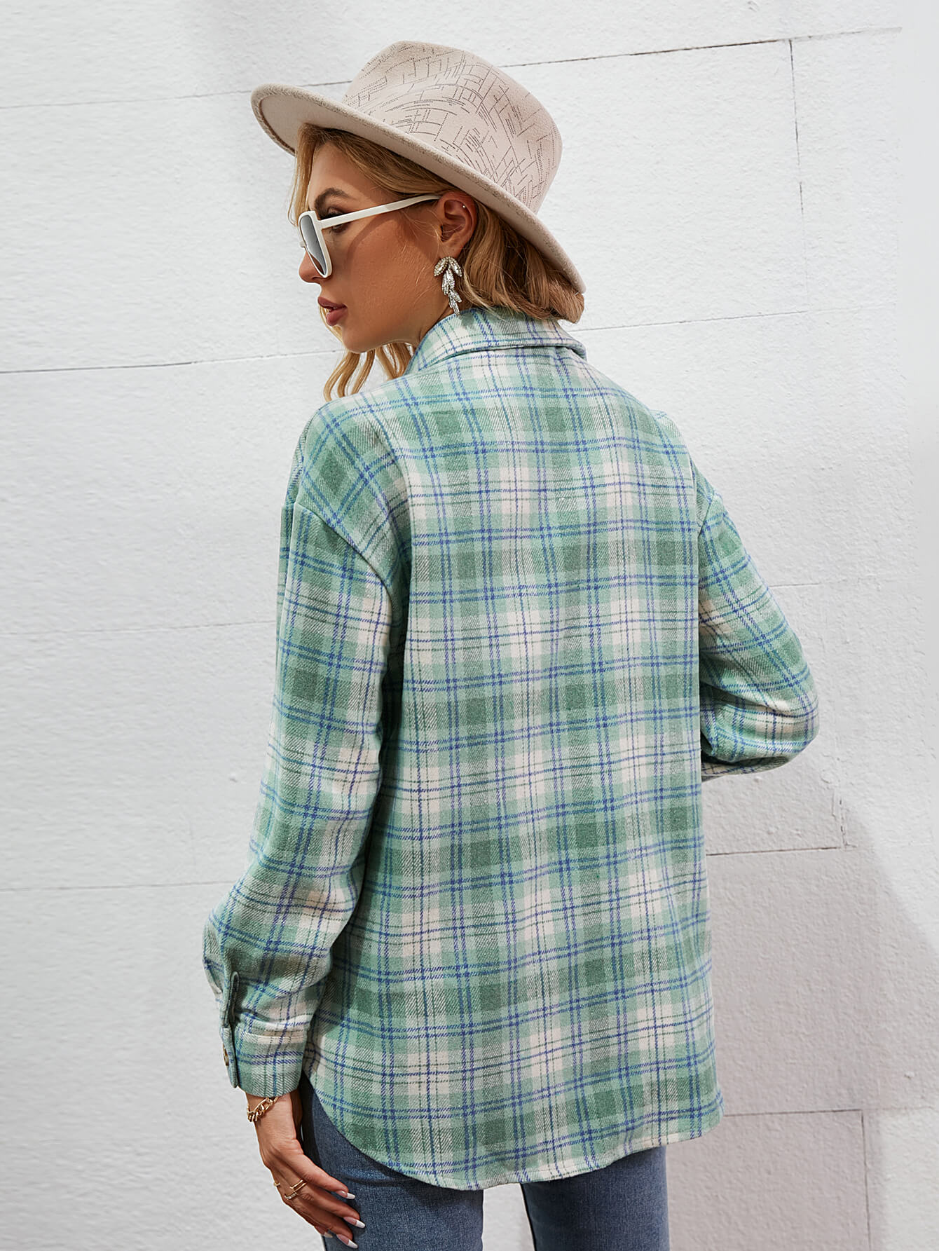 Plaid Button Front Dropped Shoulder Shirt Jacket