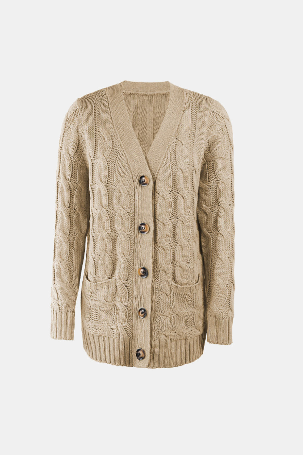 Cable-Knit Button Down V-Neck Cardigan