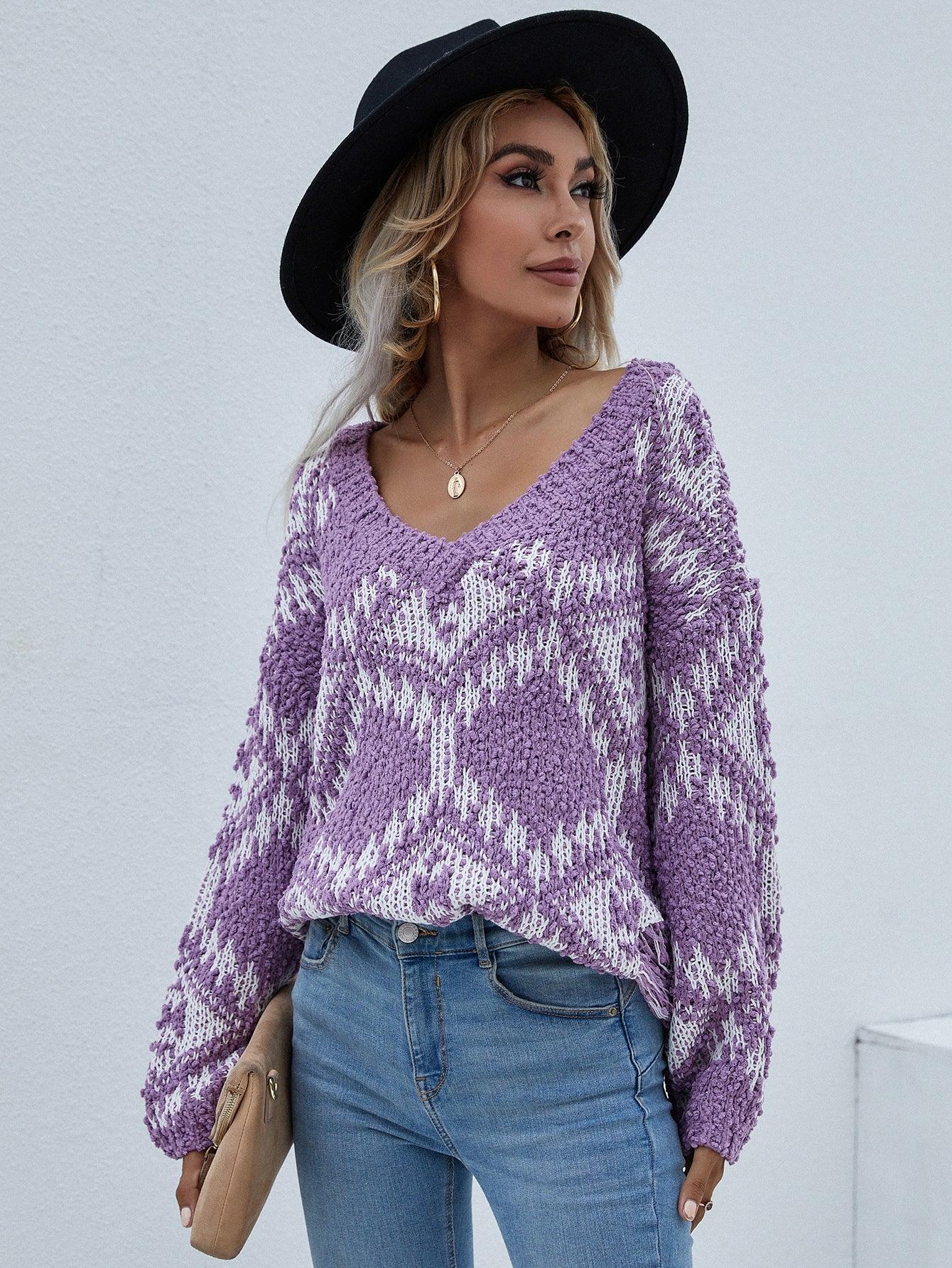 Geometric Print Chunky Knit Sweater