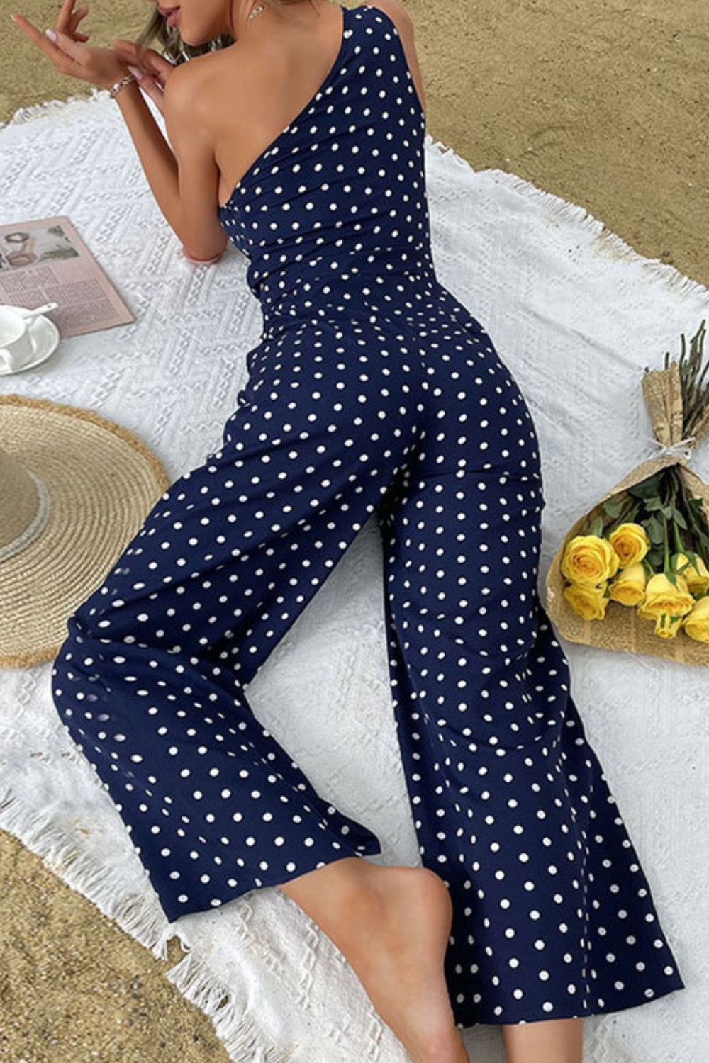 Polka Dot One-Shoulder Jumpsuit