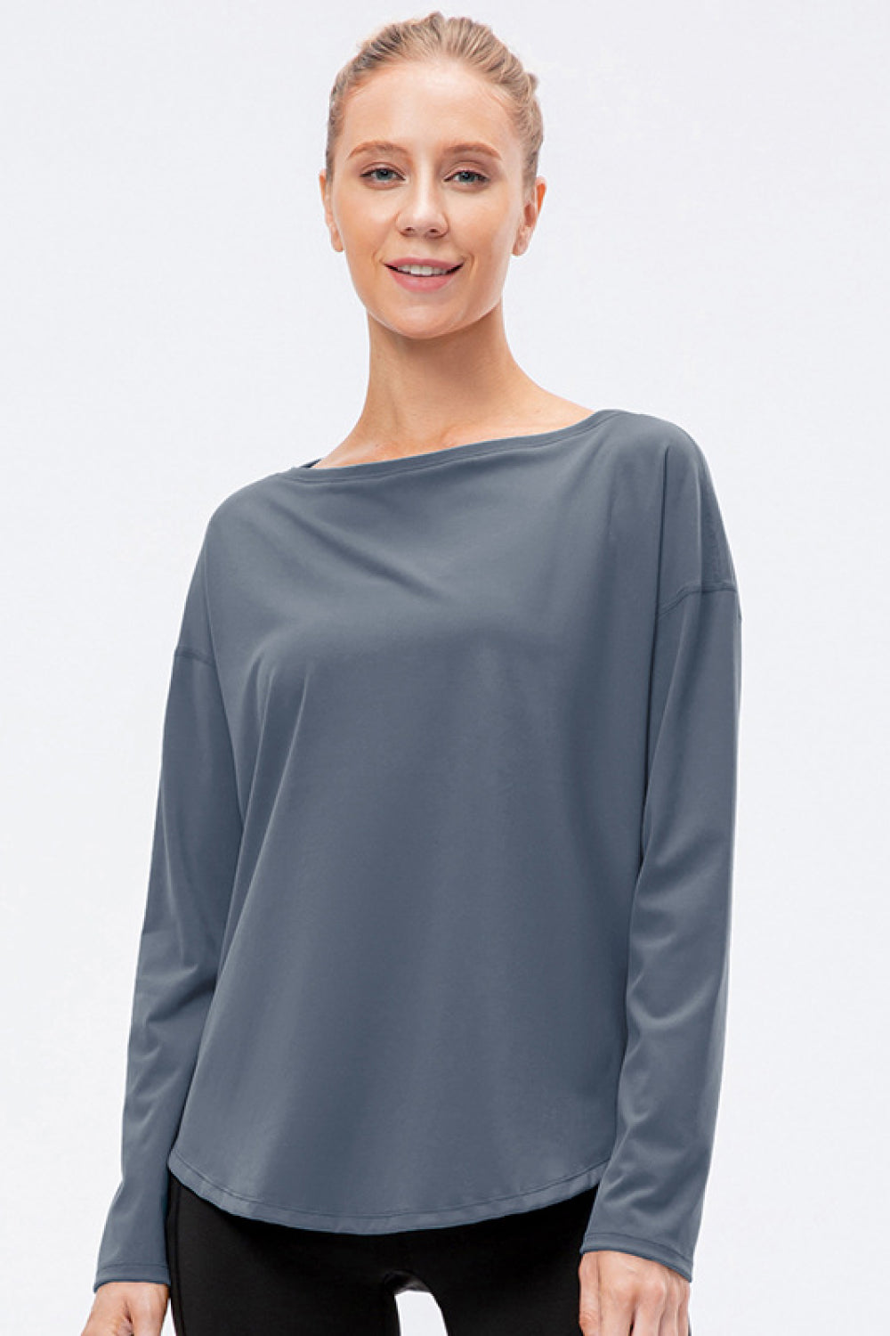 Exposed Seam Boat Neck Long Sleeve Yoga Tee