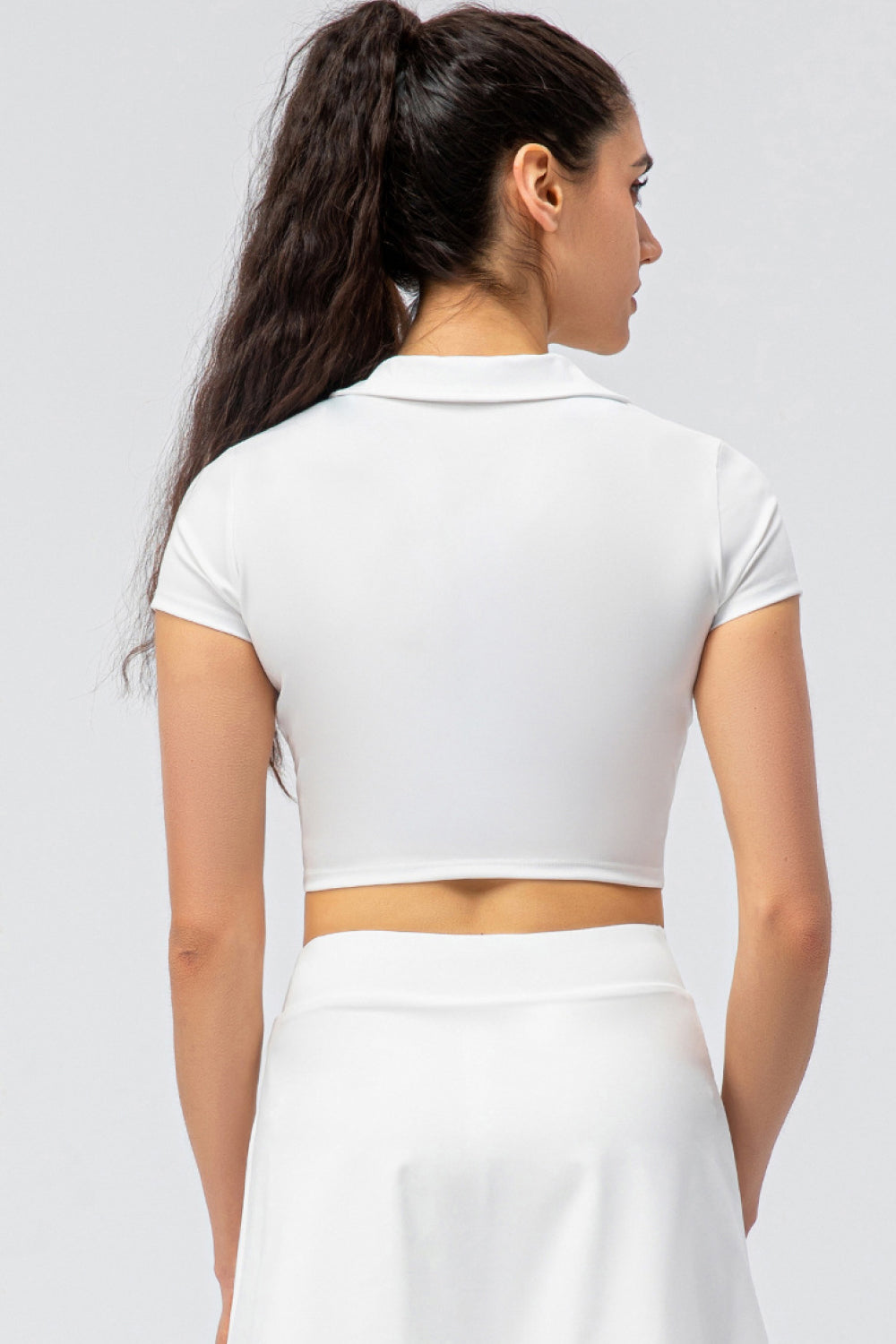 Cropped Short Sleeve Collared Yoga Top