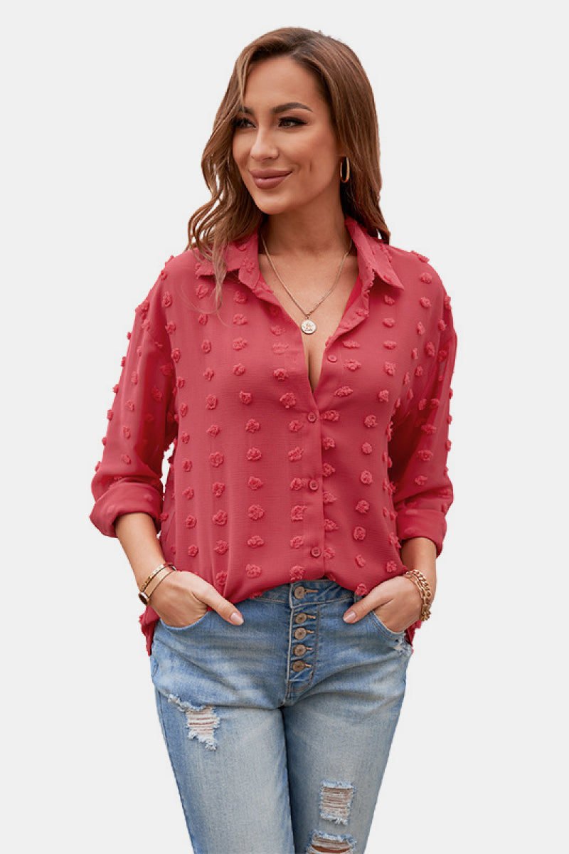 Swiss Dot Buttoned Chiffon Top