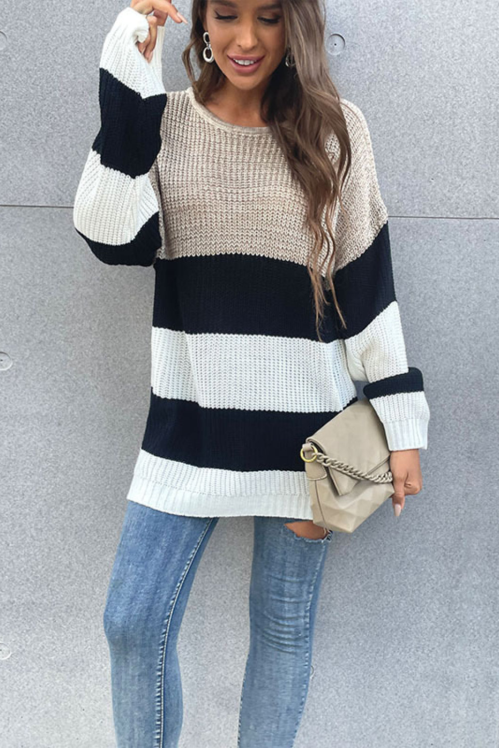 Color Block Striped Long Sleeve Sweater