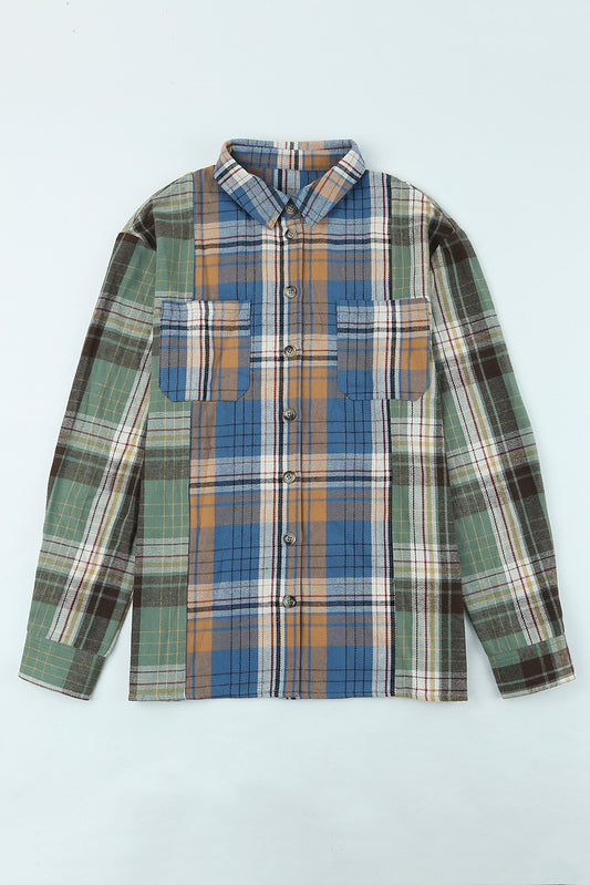 Plaid Color Block Shirt Jacket