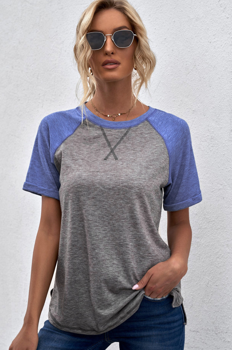 Raglan Sleeve Patchwork Colorblock T-Shirt