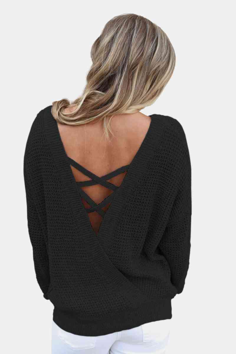 Solid Backless Round Neck Knitted Top