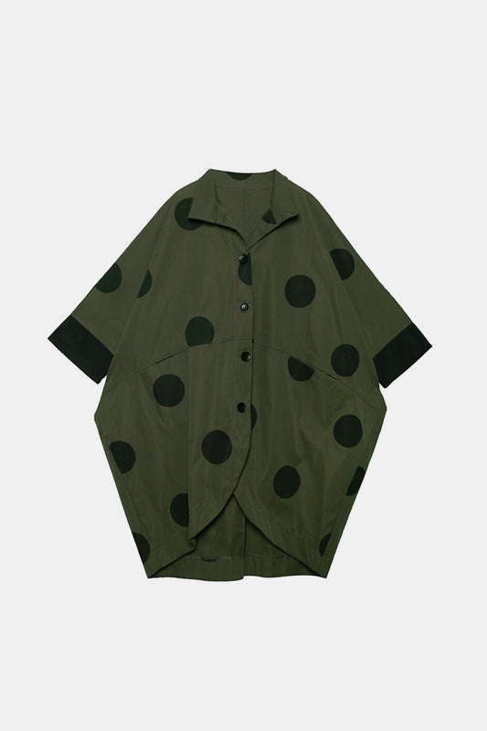 Polka Dot Tulip Hem Longline Shirt Jacket