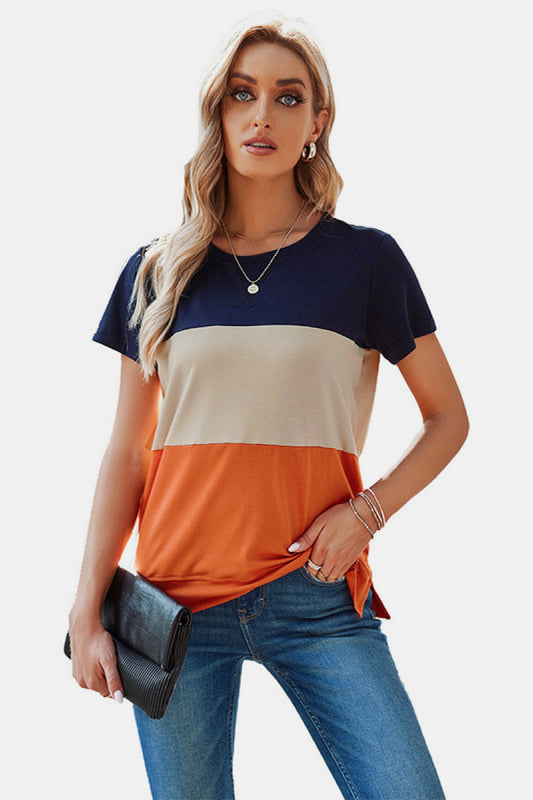 Color Block Round Neck Tee