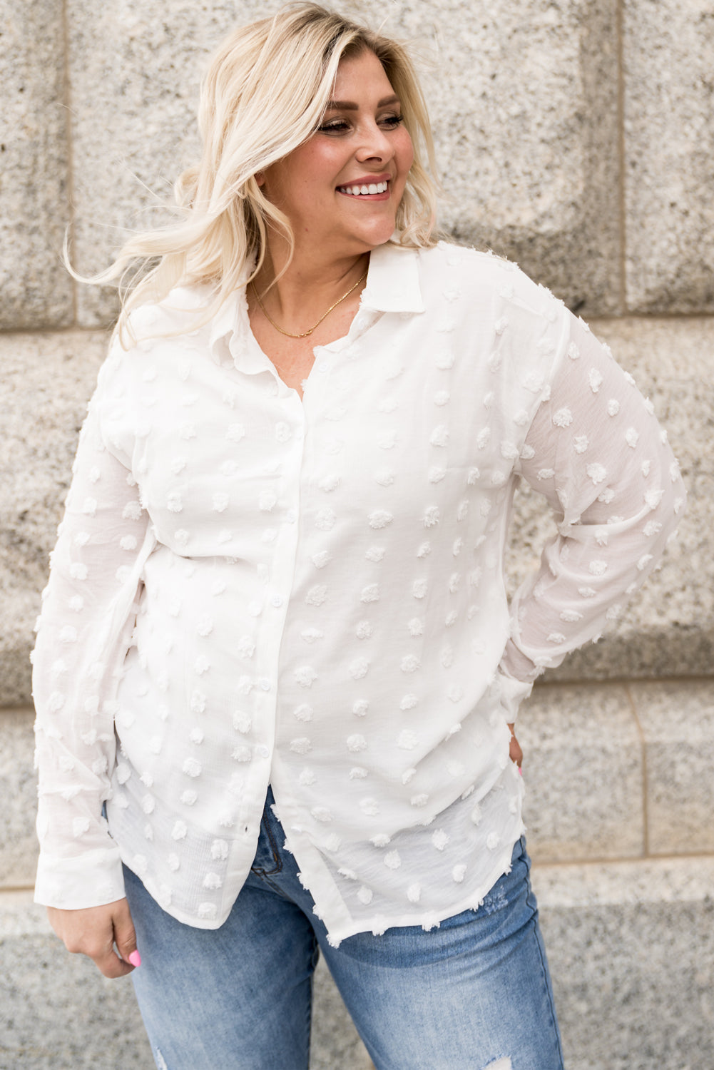 Plus Size Swiss Dot Dropped Shoulder Shirt