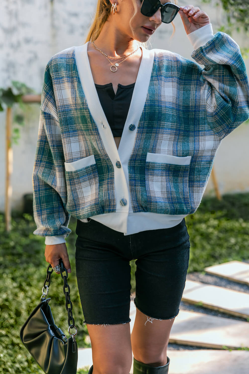 Plaid Button Down Jacket with Pockets