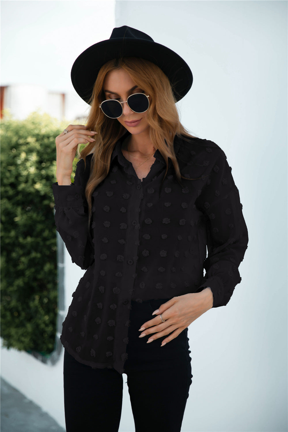 Swiss Dot Button Up Blouse