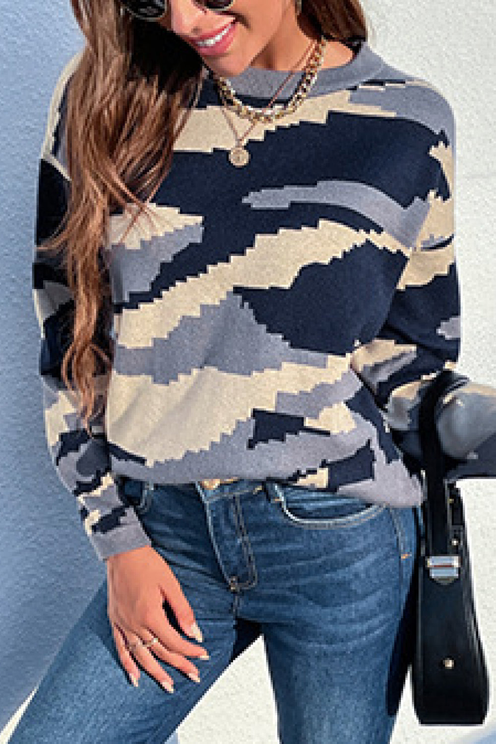 Pixelated Camouflage Print Sweater