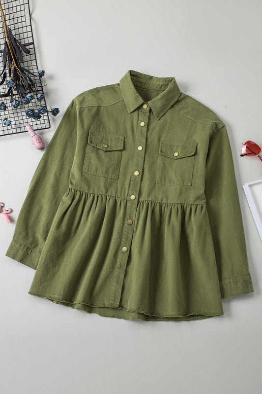 Raw Hem Peplum Shirt Jacket