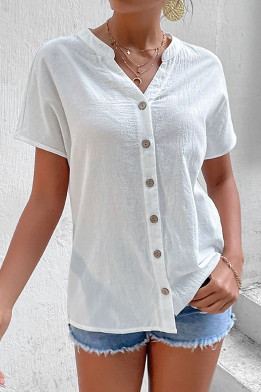 Button Down Notched Short Sleeve Shirt