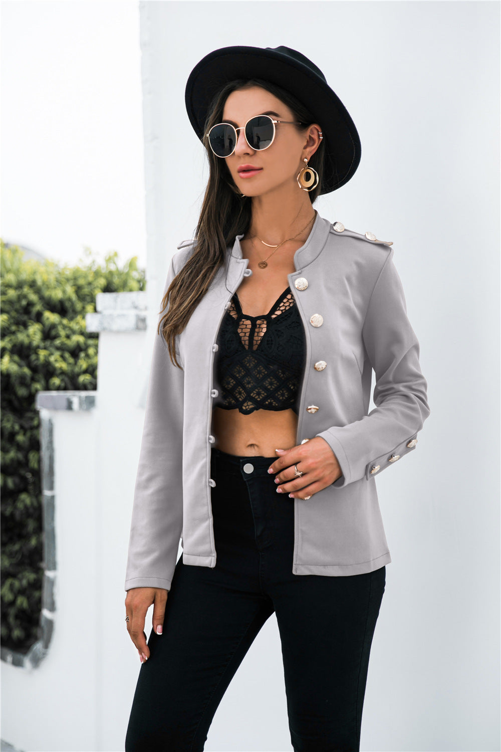 Single Breasted Mock Neck Blazer