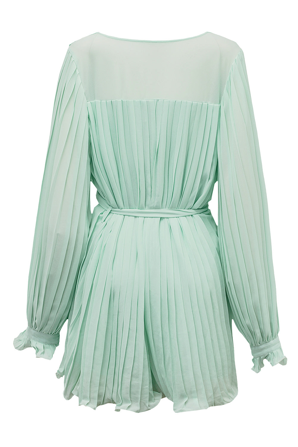 Pleated V-Neck Belted Romper