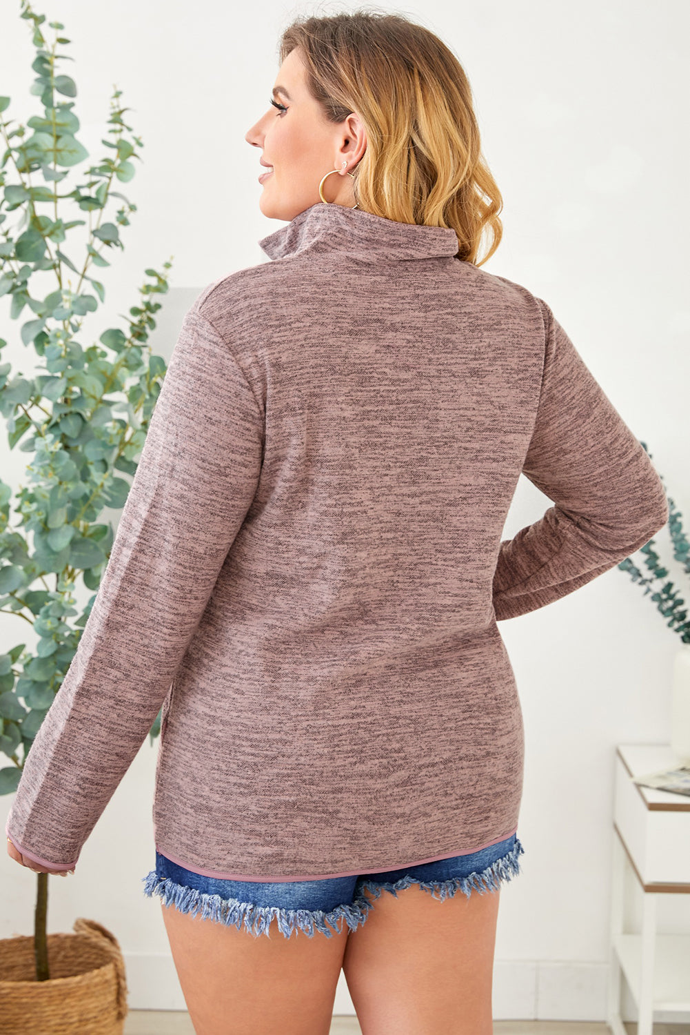 Plus Size Heathered Quarter Zip Pullover