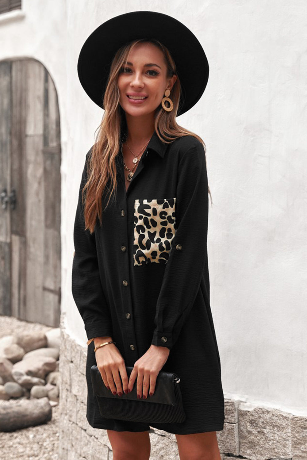 Leopard Print Pocket Button Down Shirt