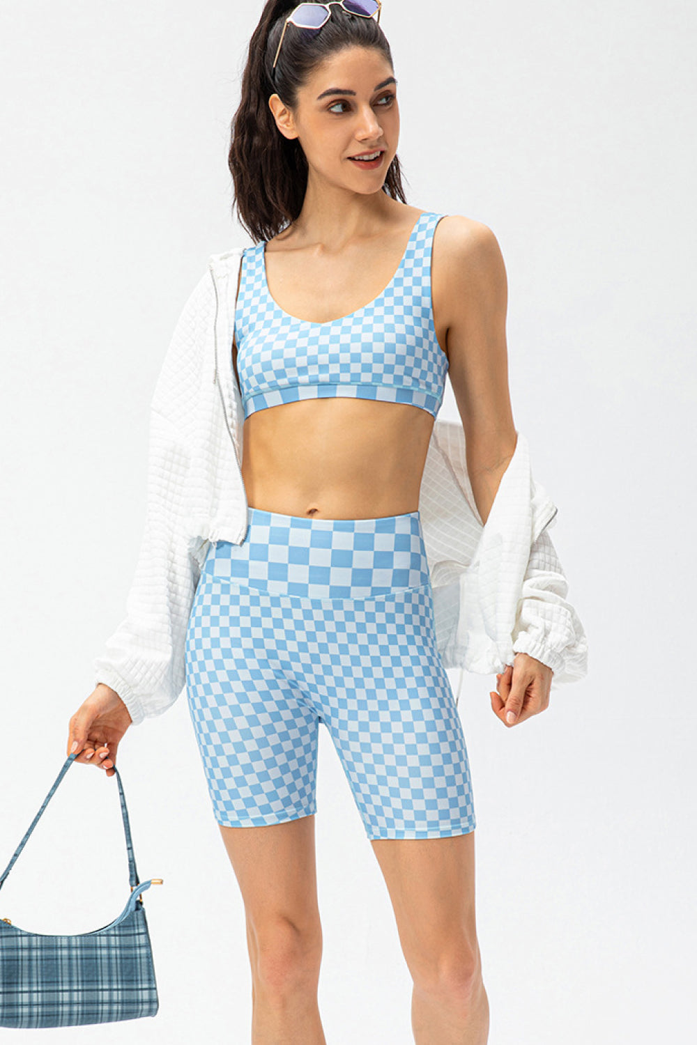 Checkerboard Exposed Seam Biker Shorts