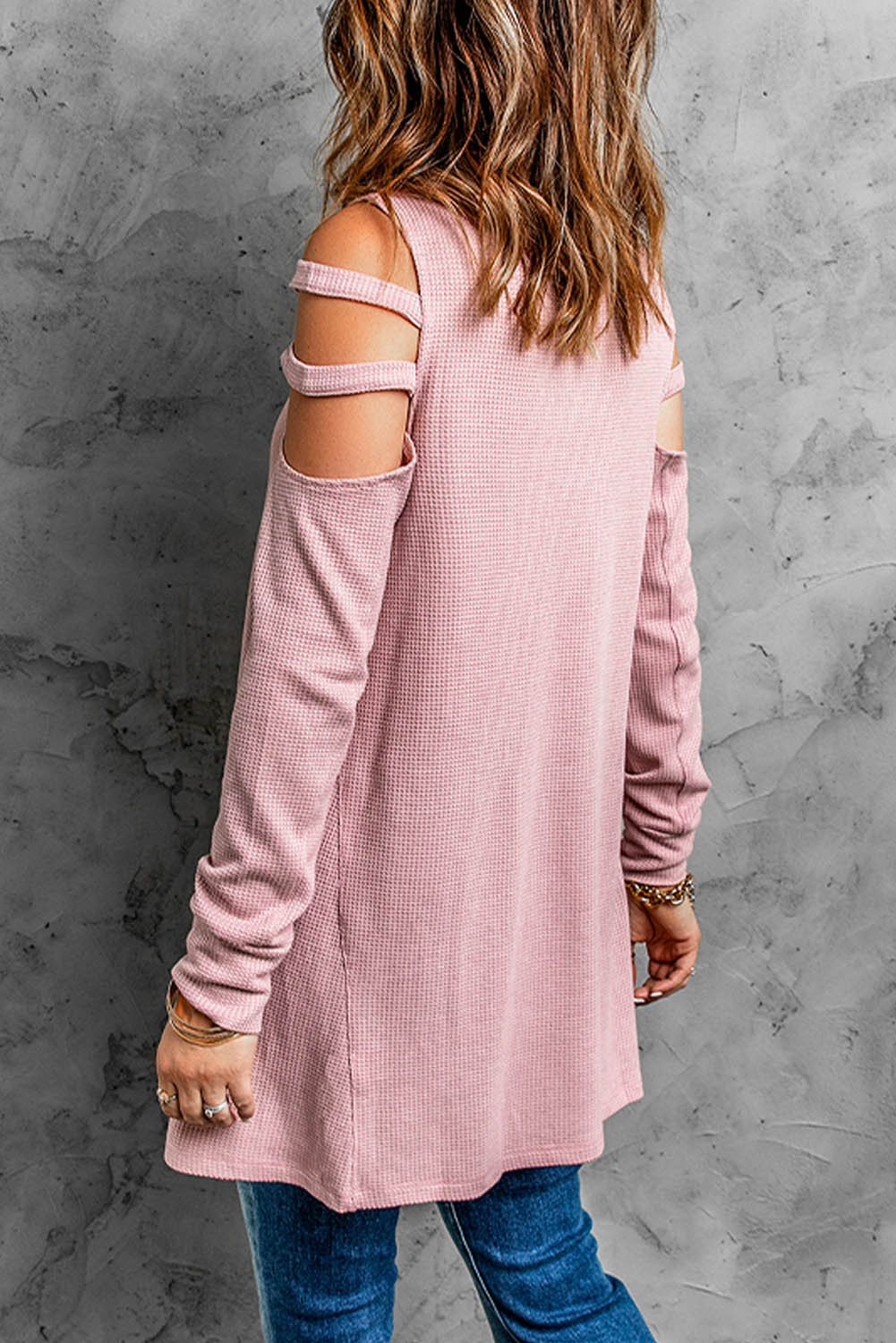 Cutout Waffle Knit Tunic Top