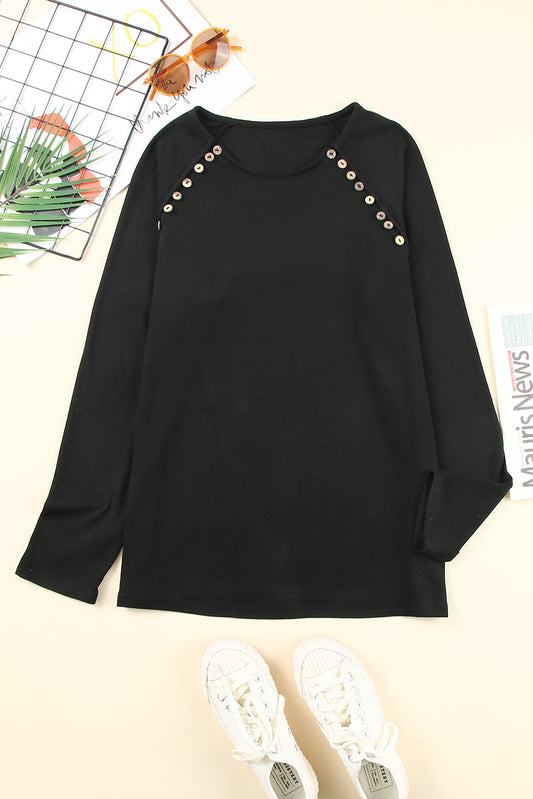 Plus Size Decorative Button Round Neck Top