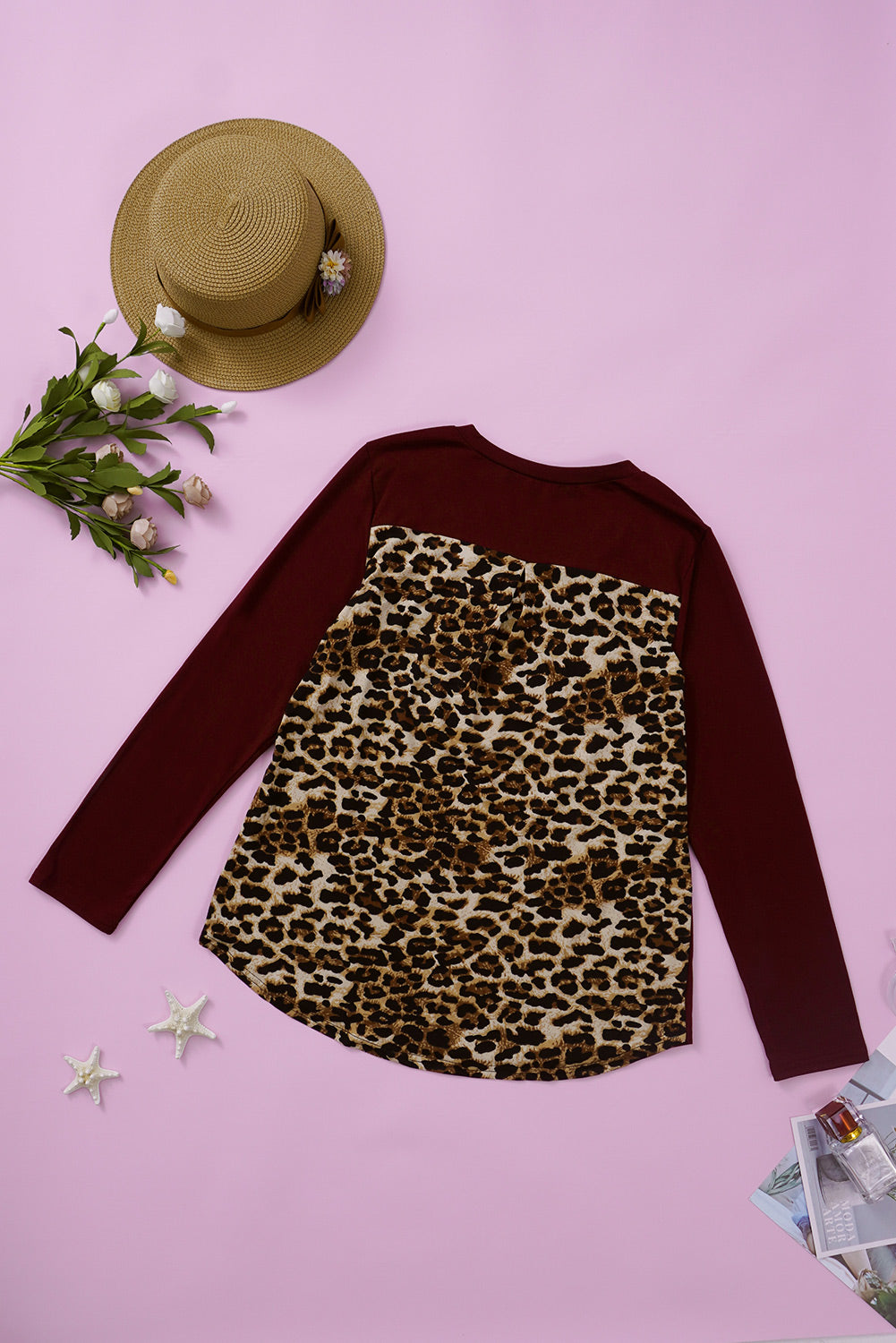 Contrast Leopard V-Neck Pocket Blouse